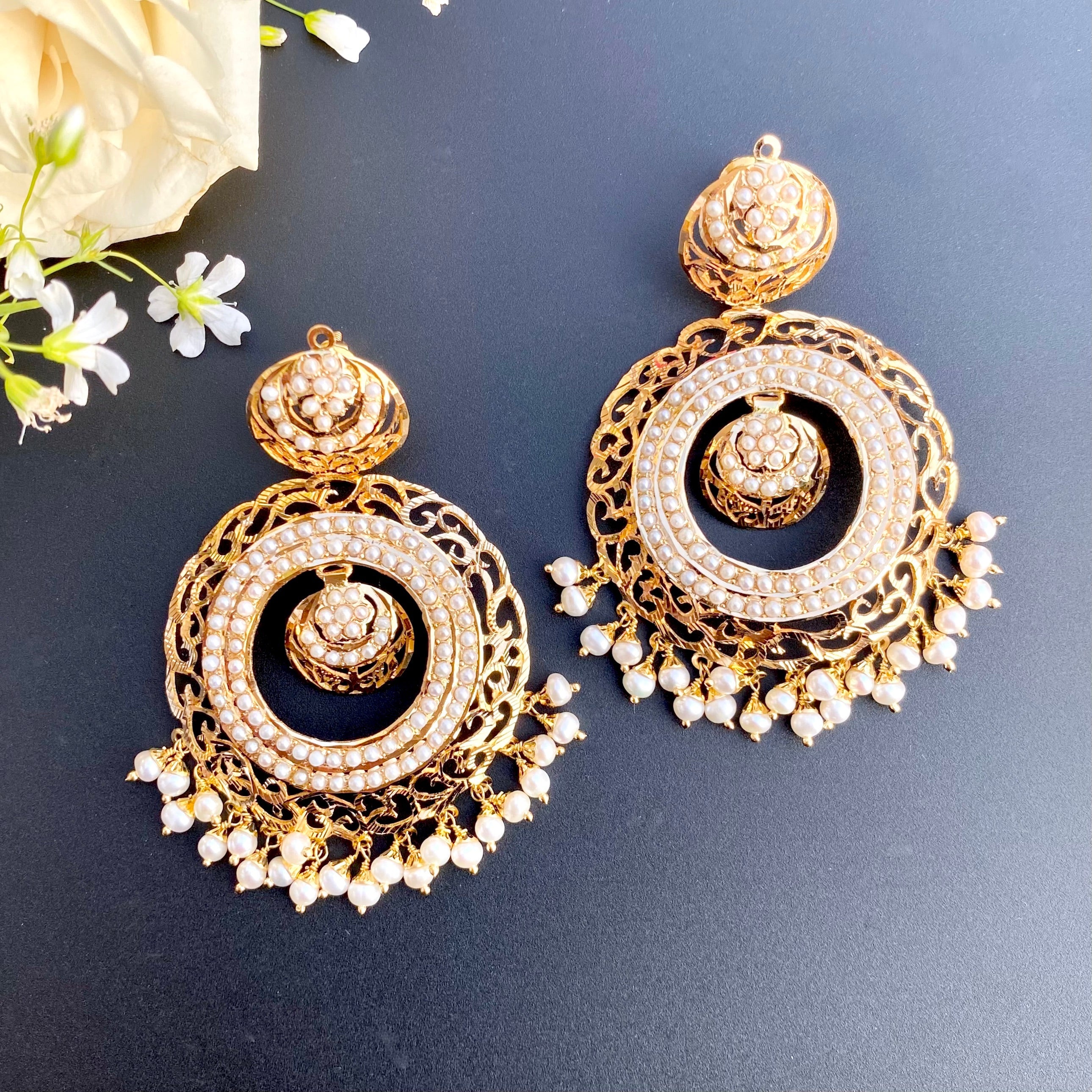 Pearl Chandbali Earrings in 22k Gold GER 018