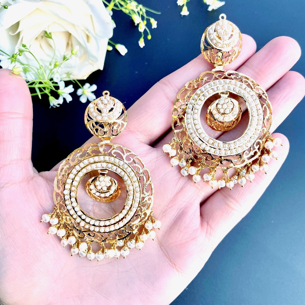 Pearl Chandbali Earrings in 22k Gold GER 018