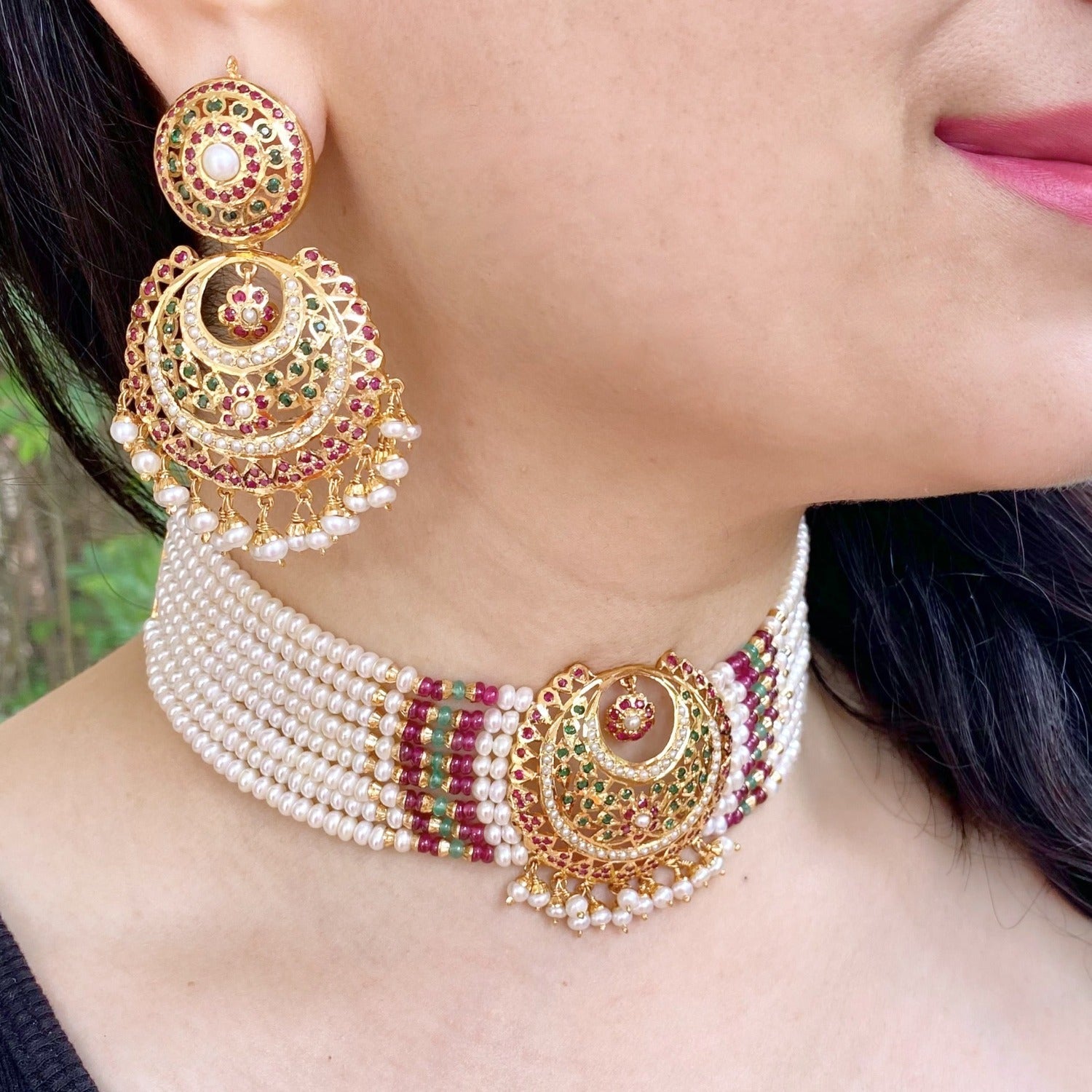 jadau choker set with chandbali earrings