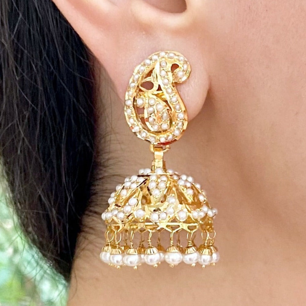 pearl jhumka earrings 22ct gold