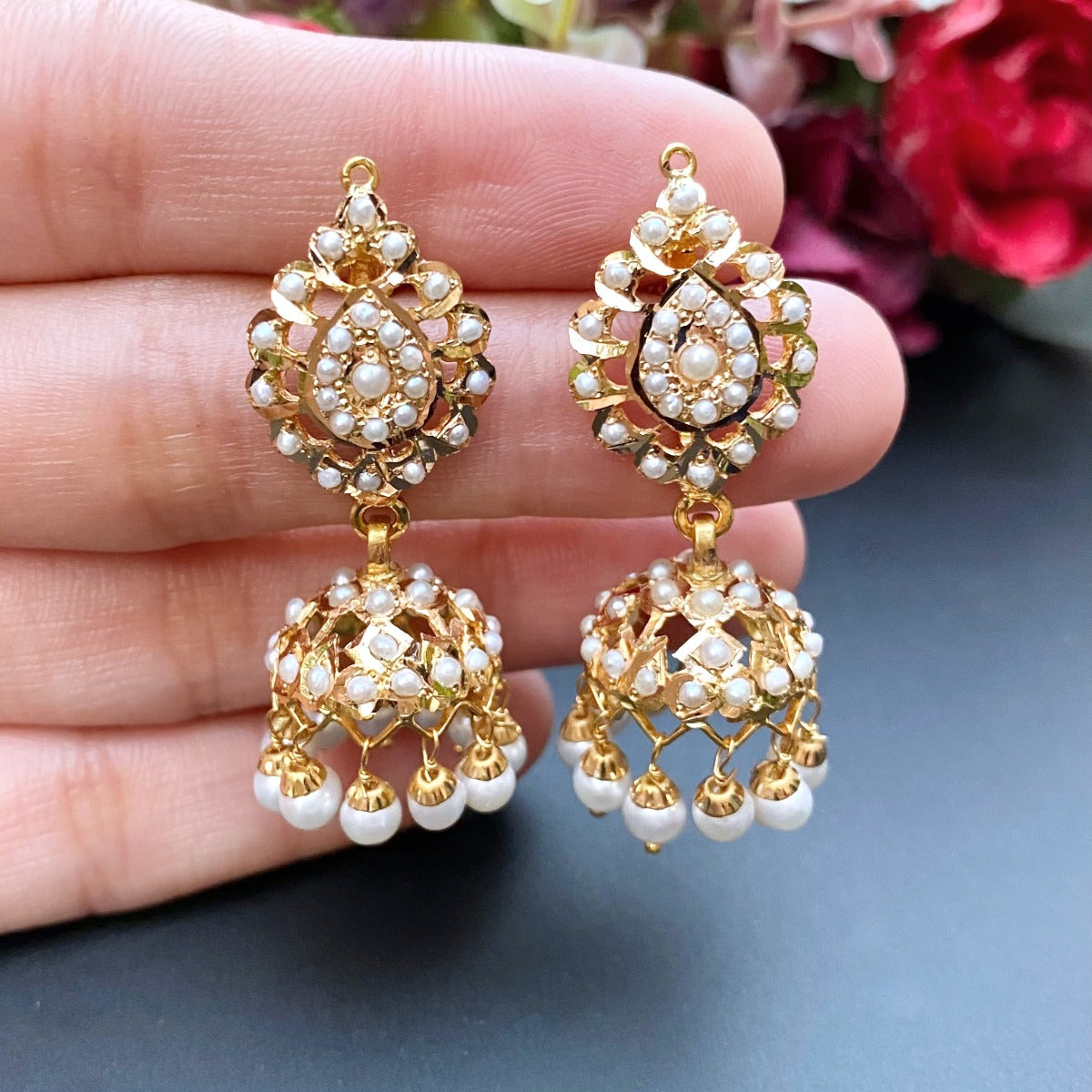 daily wear pearl jhumki under 50000 in 22k gold