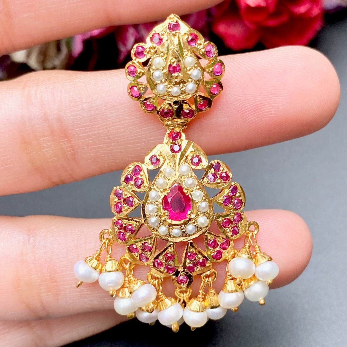 Ruby Red Earrings | 925 Silver Gold Plated Indian Jewelry Online ER 407