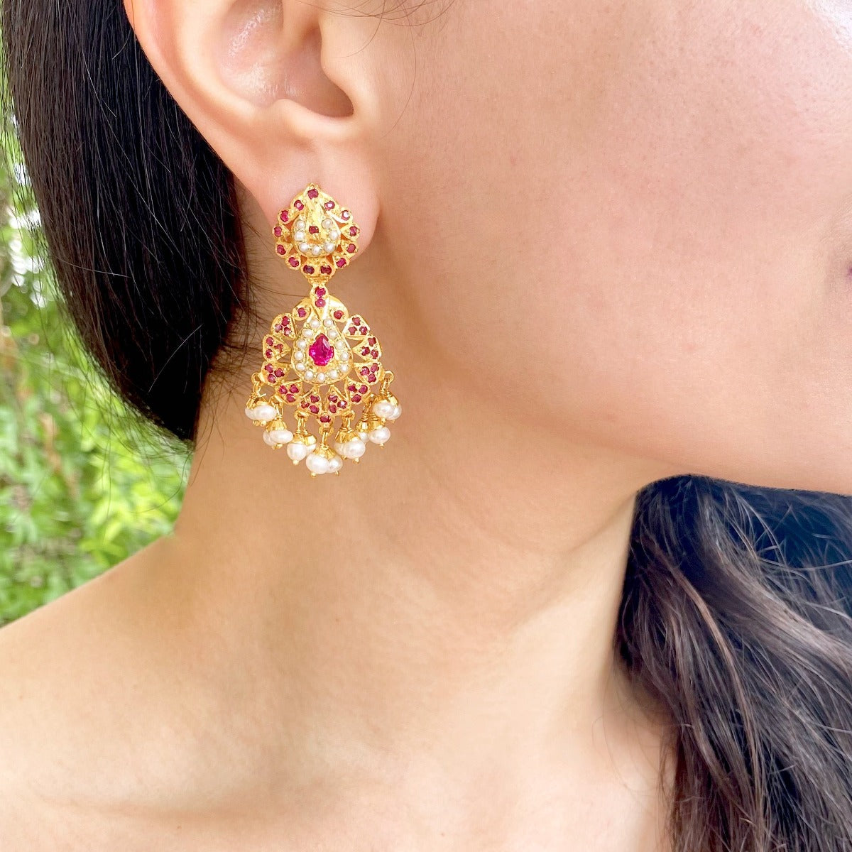 Ruby Red Earrings | 925 Silver Gold Plated Indian Jewelry Online ER 407