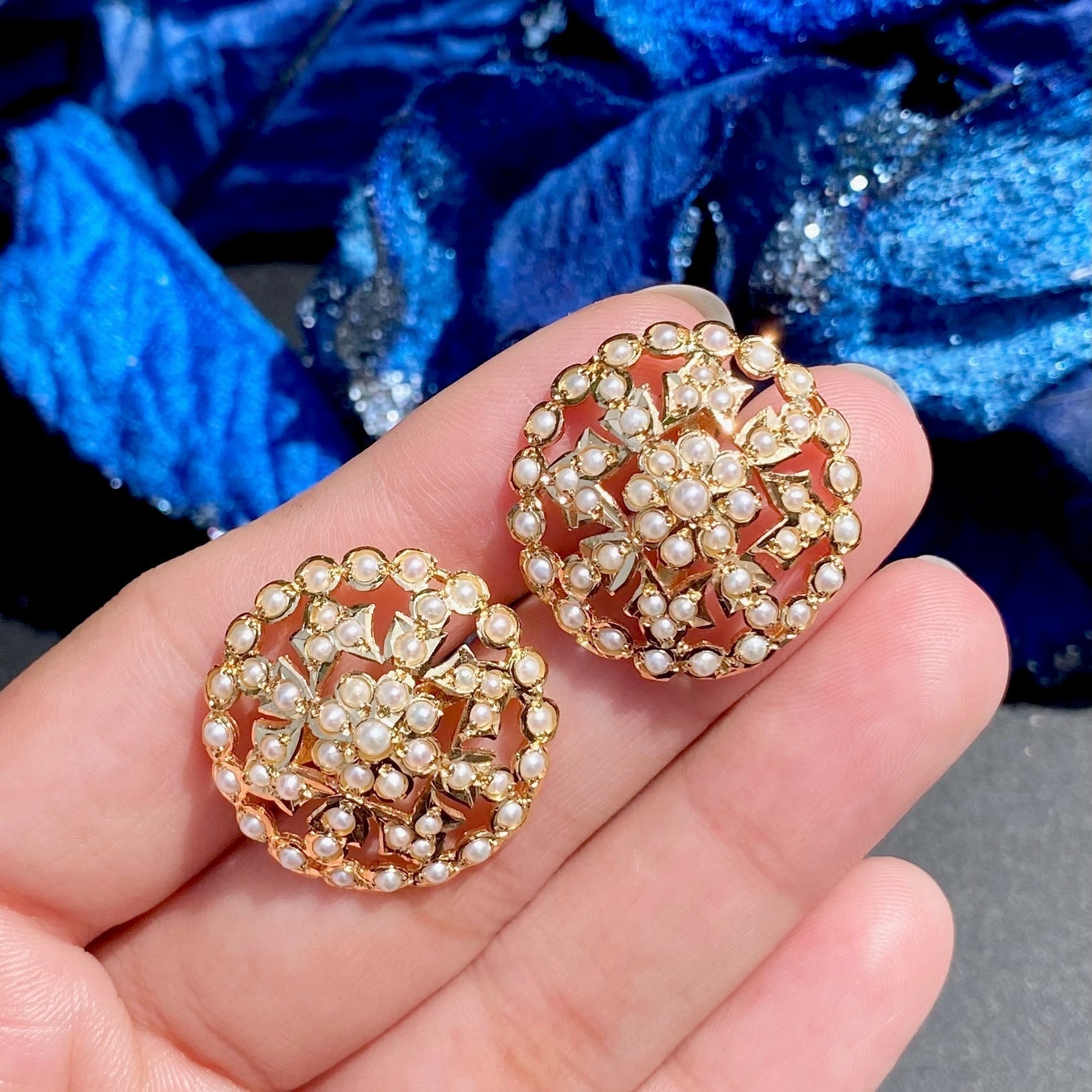 Gold Plated Pearl Stud Earrings | Indo-Western Wear Earrings | Round Tops ER 212