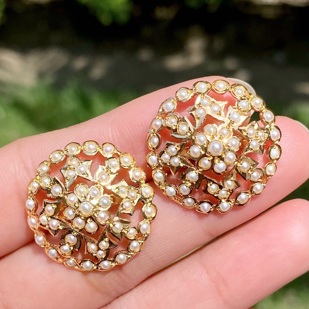 Gold Plated Pearl Stud Earrings | Indo-Western Wear Earrings | Round Tops ER 212