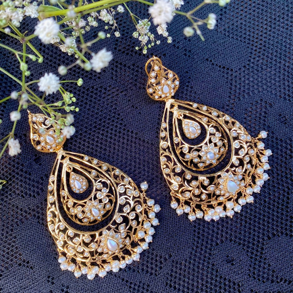 long antique chandbali earrings gold plated