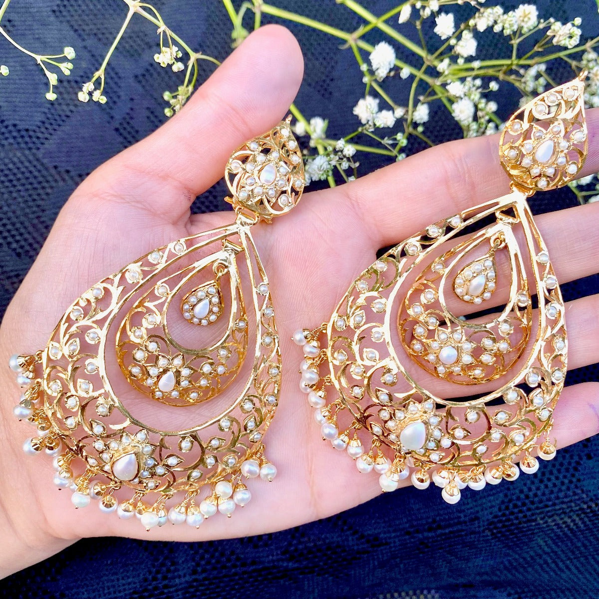 antique chandbali earrings made on sterling silver with gold plating