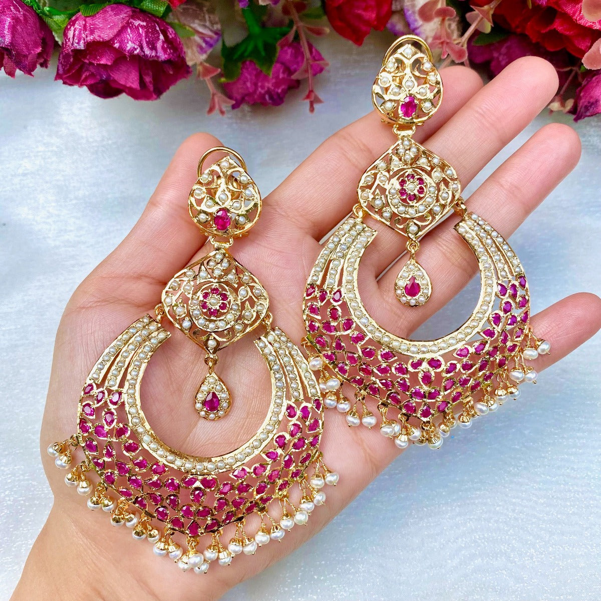 ruby and pearl earrings