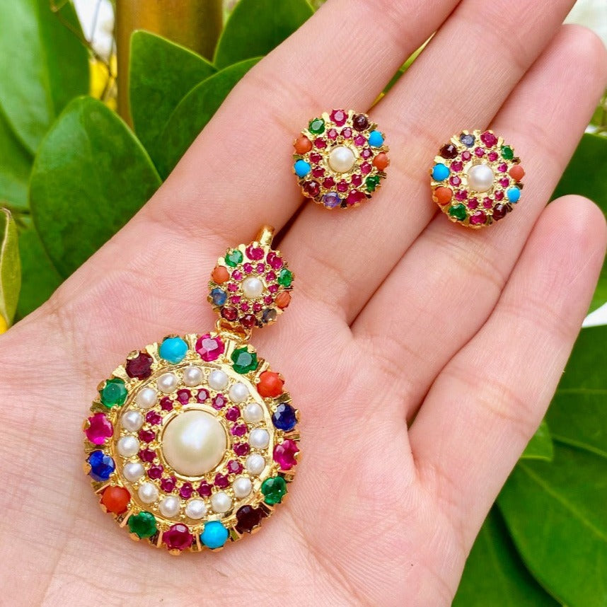 pakistani navratna pendant set