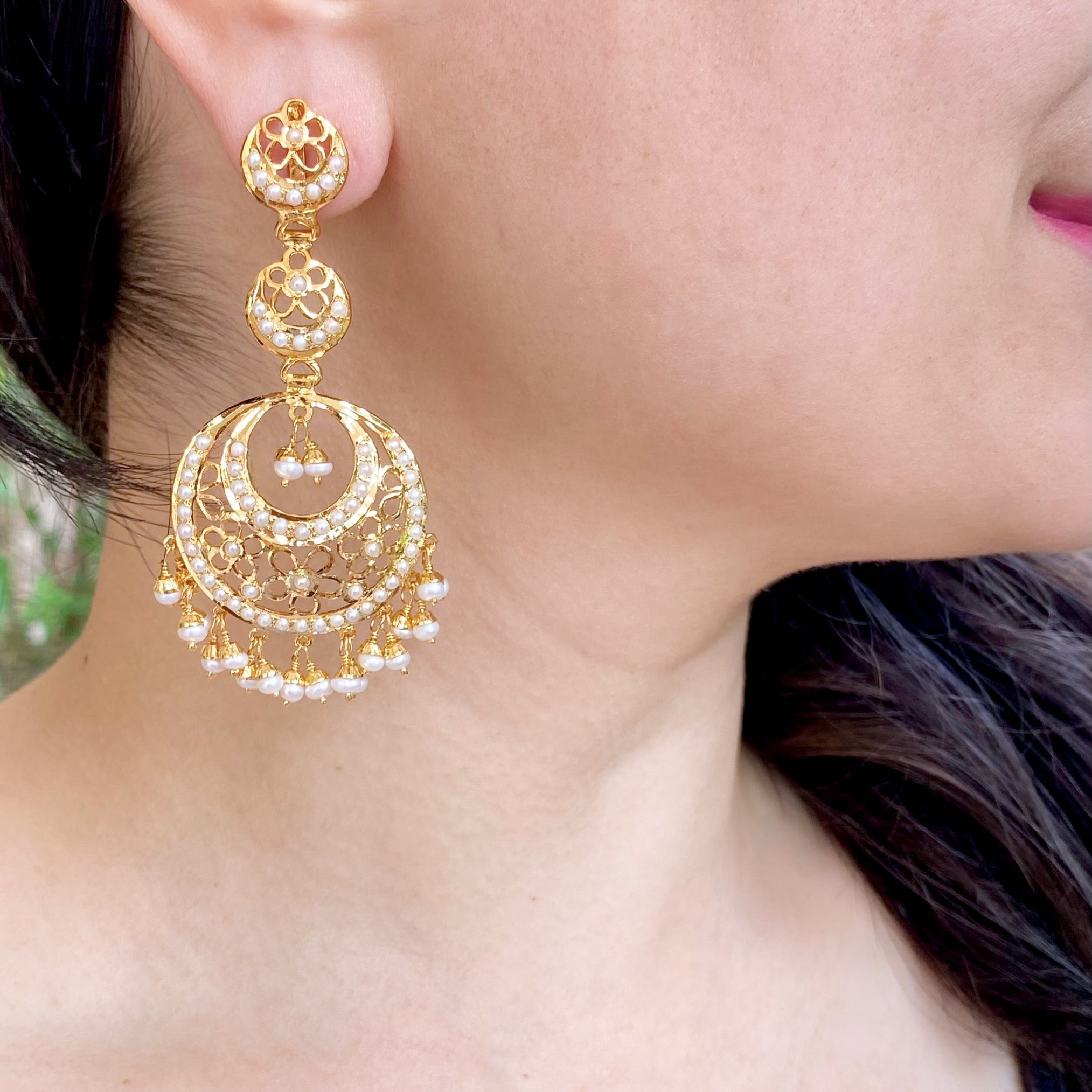 Long Pearl Chandbali | Jaali Earrings Design | Contemporary Design ER 619