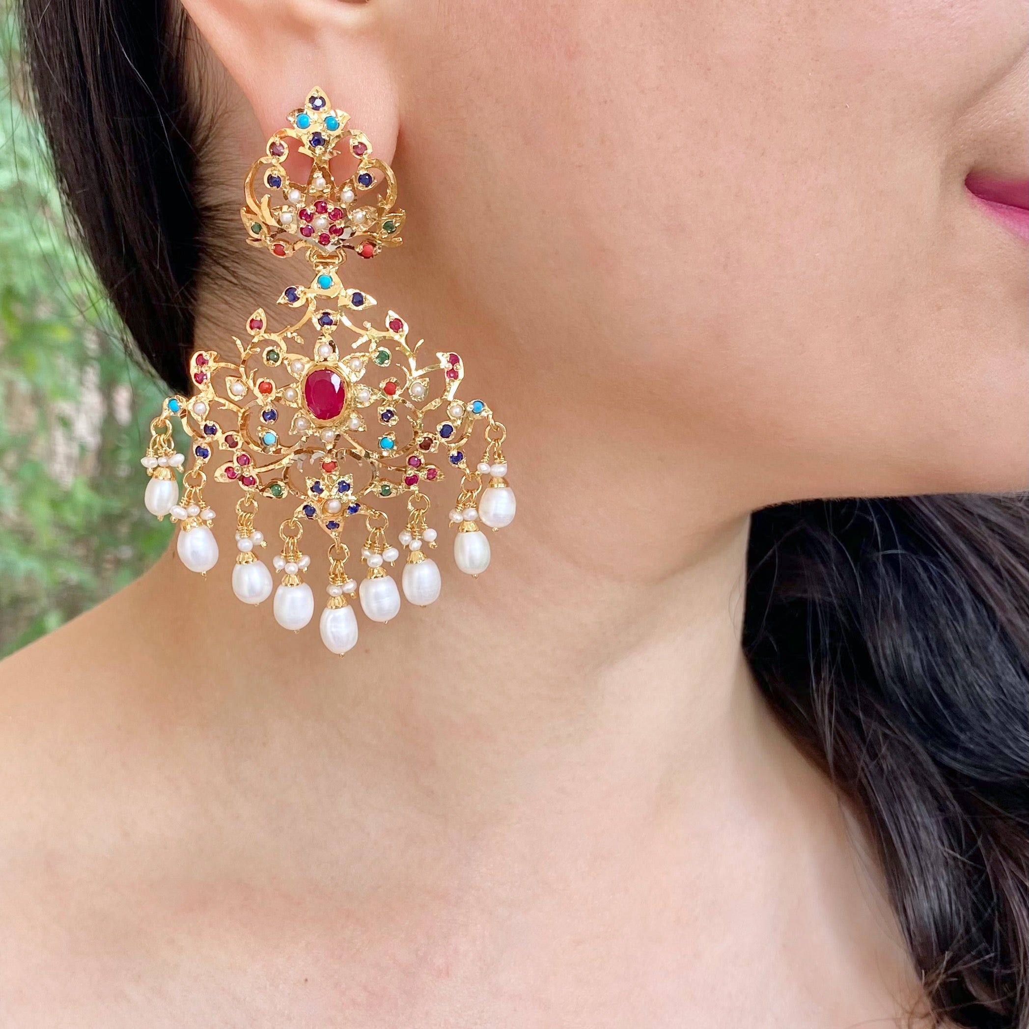 Statement Navratna Earrings for Women | Party Wear | Punjabi Earrings ER 338E