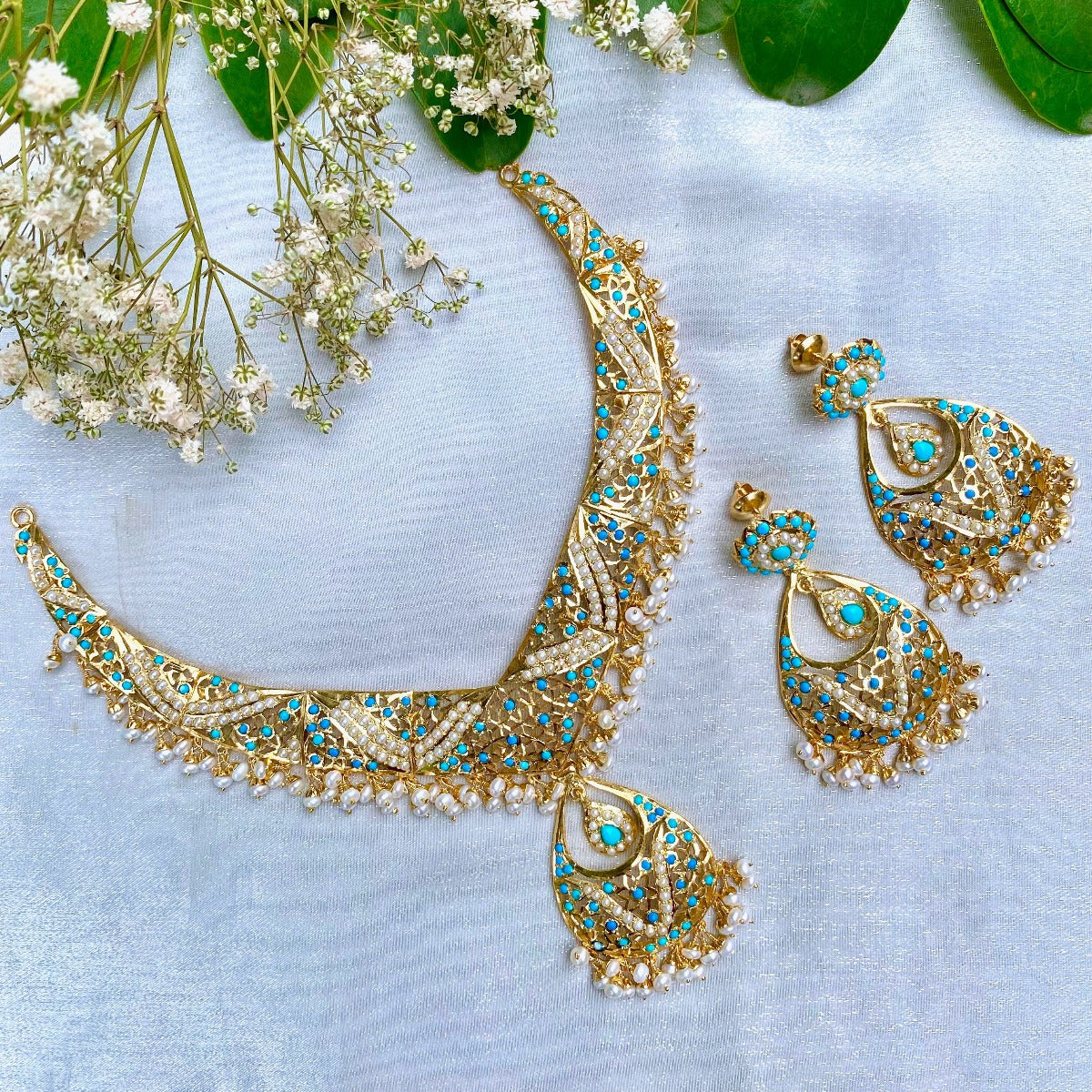 feroza necklace set with gold plating