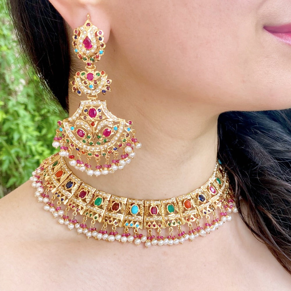 bridal wear Navaratna  guluband set