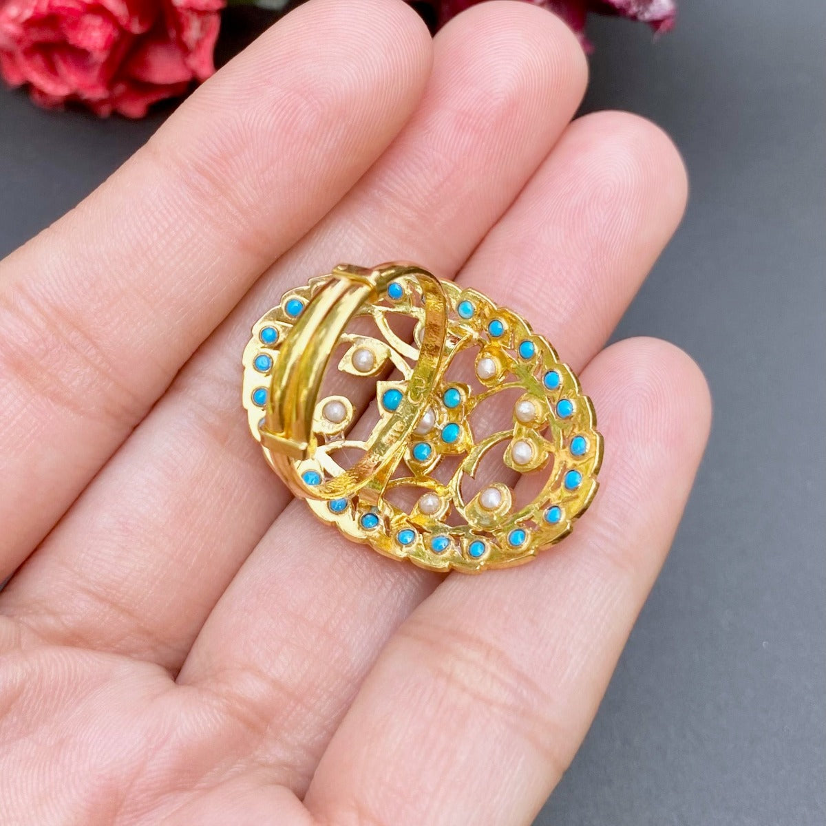 vintage pearl and turquoise ring