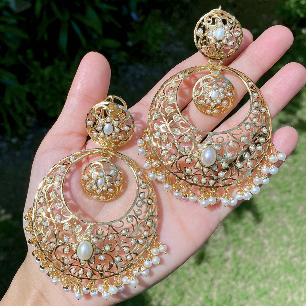 large gold plated chandbalis on silver