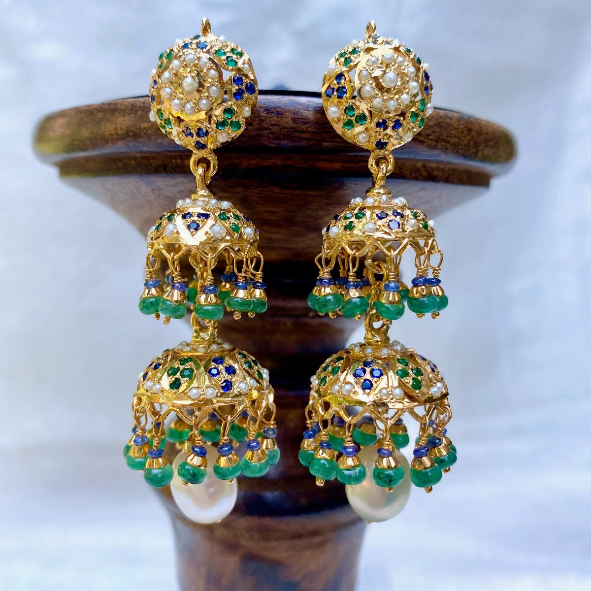 long jadau double jhumka earrings