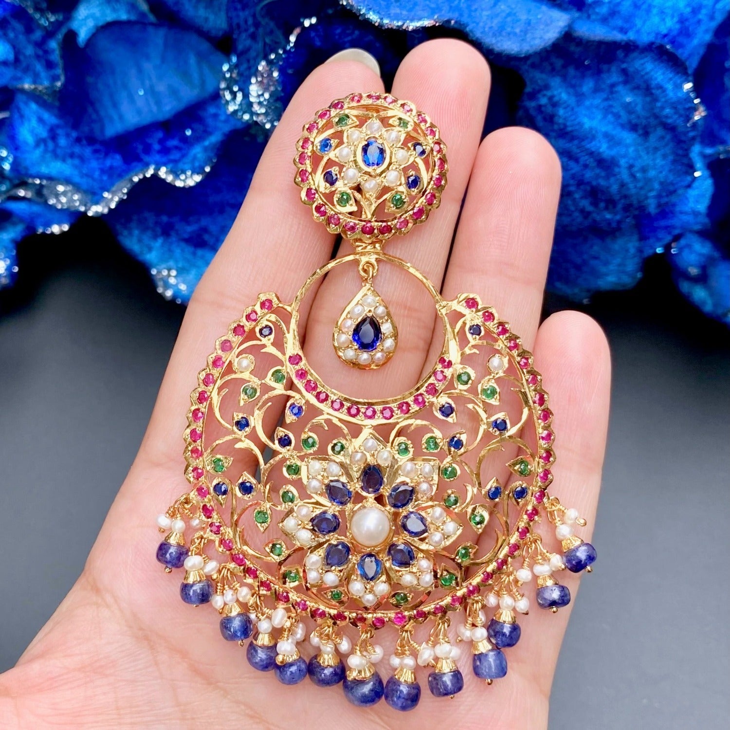 Big Chandbali Earrings | Gold Polish Indian Jewelry On Sterling Silver Base | ER 494