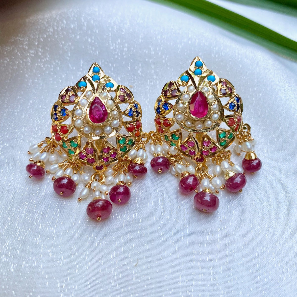 Navrattan Jadau Stud Earrings in Gold Plated Silver ER 354