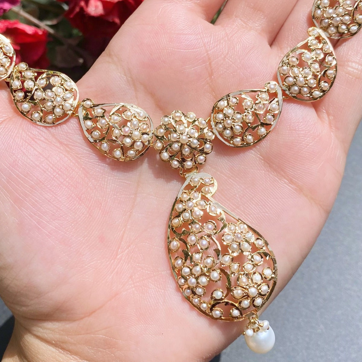 real gold pearl necklace in usa