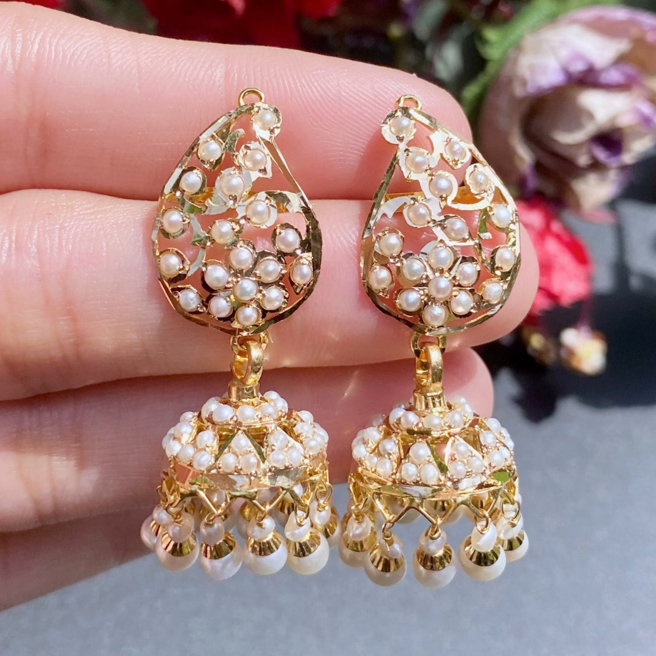 lightweight pearl jhumki in gold usa