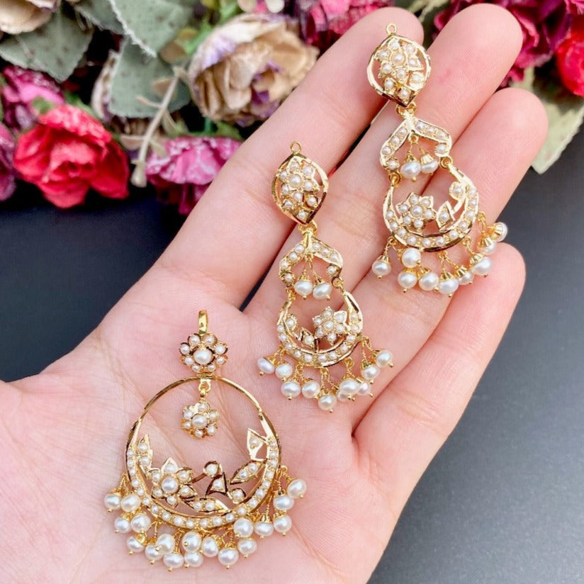 dainty chandbali style pendant set festive wear indian jewelry in 22k gold