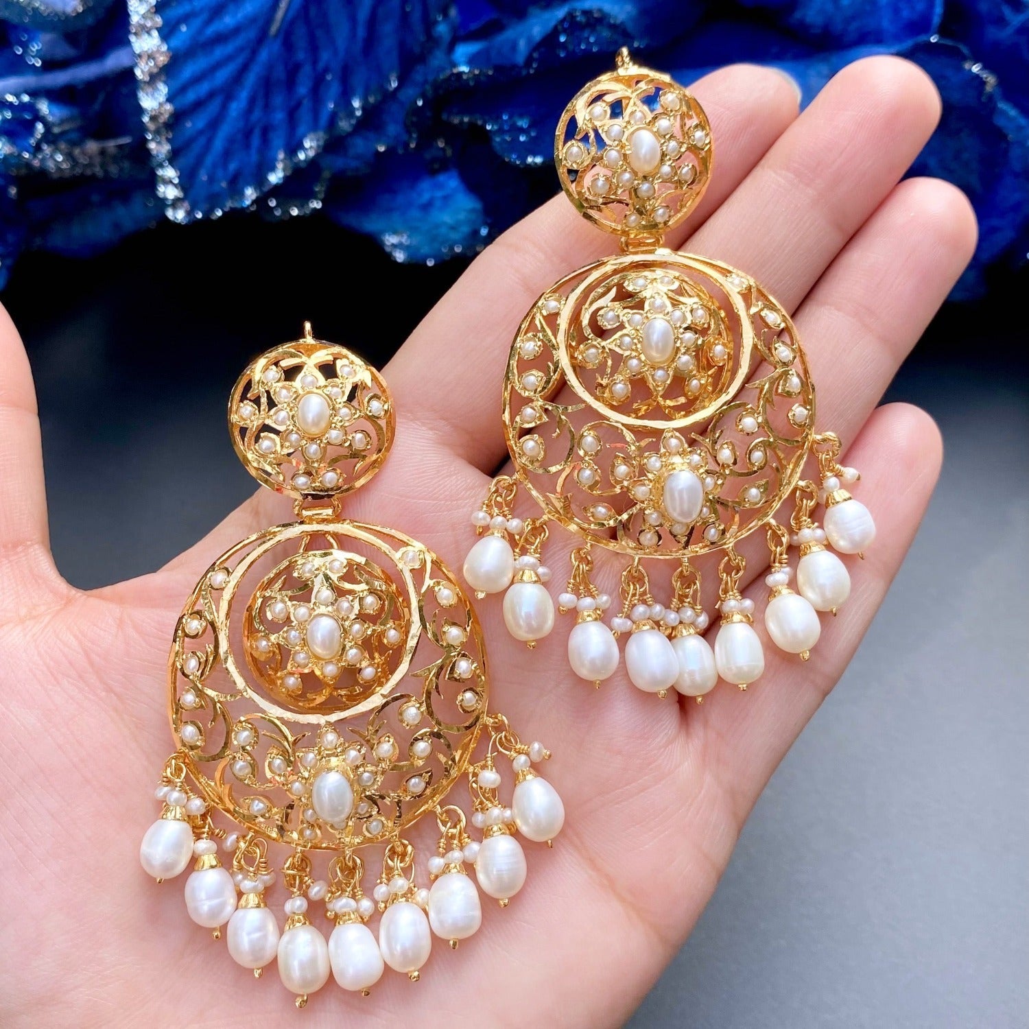 pearl chandbali earrings