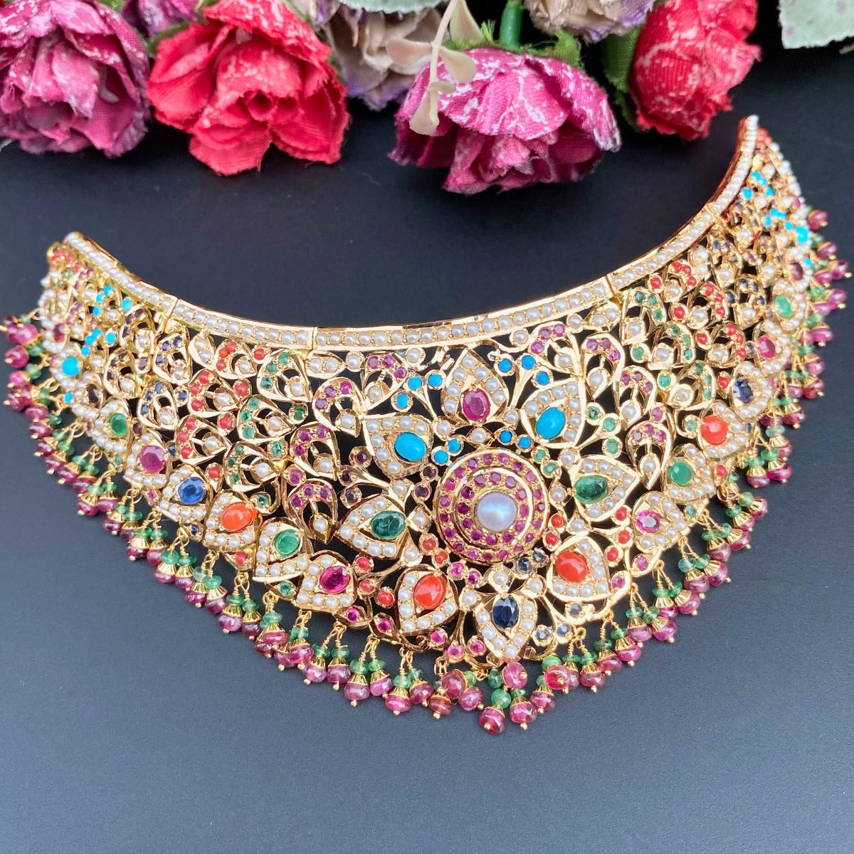 navratna necklace in gold