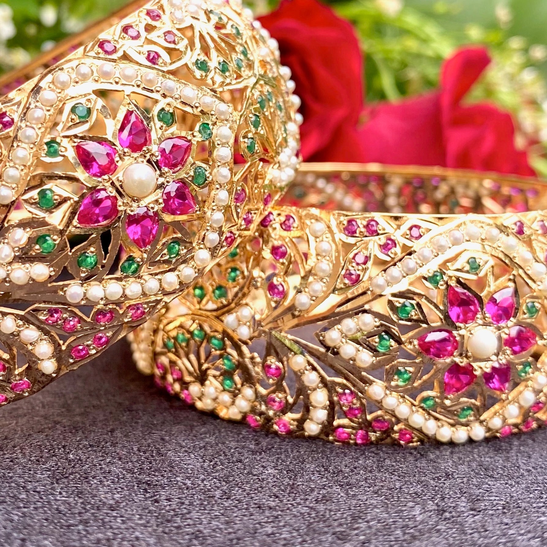 rajasthani kundan kadas in gold plated silver