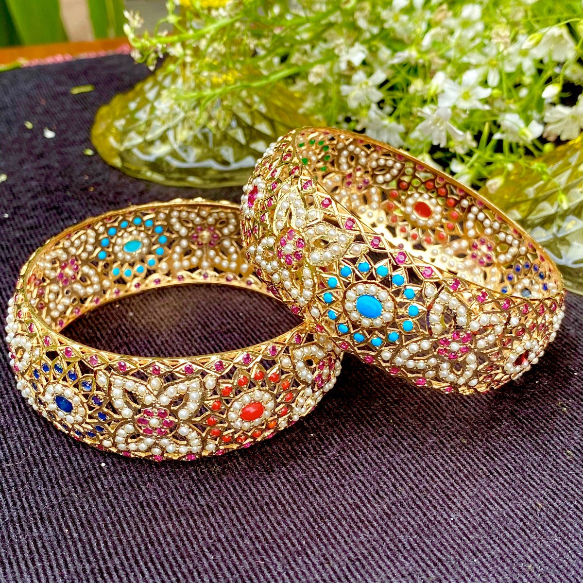 navratna bangles with gold plating