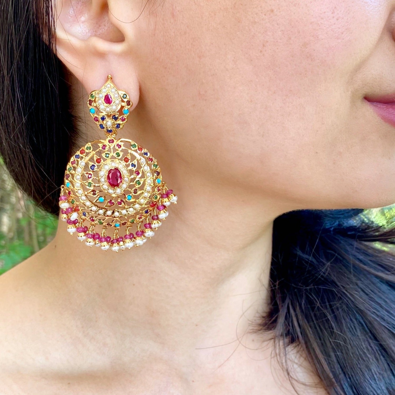 Jadau Earrings in Navaratna Colours | Premium Quality Indian Jewellery ER 615