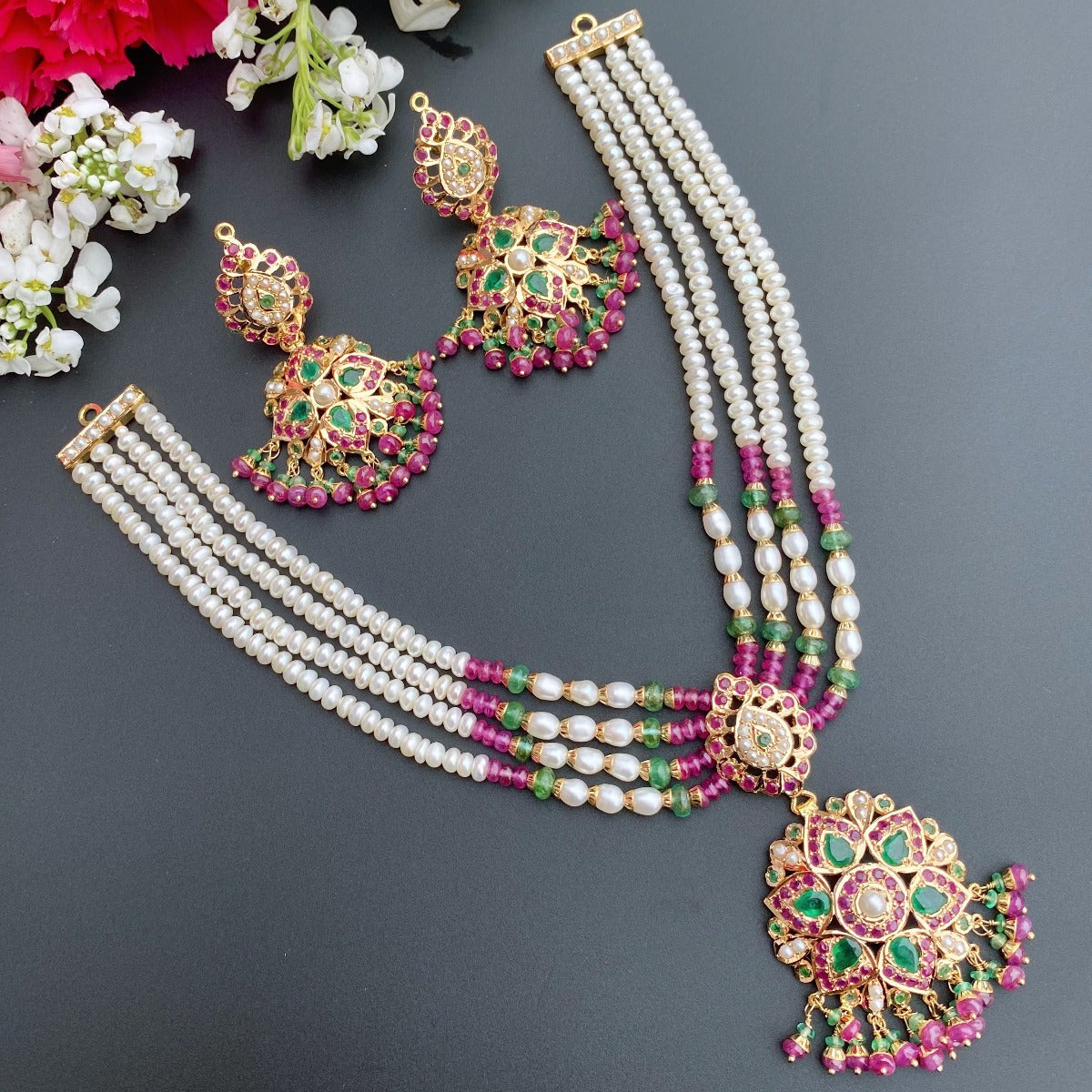 ruby emerald necklace set under 2lacs