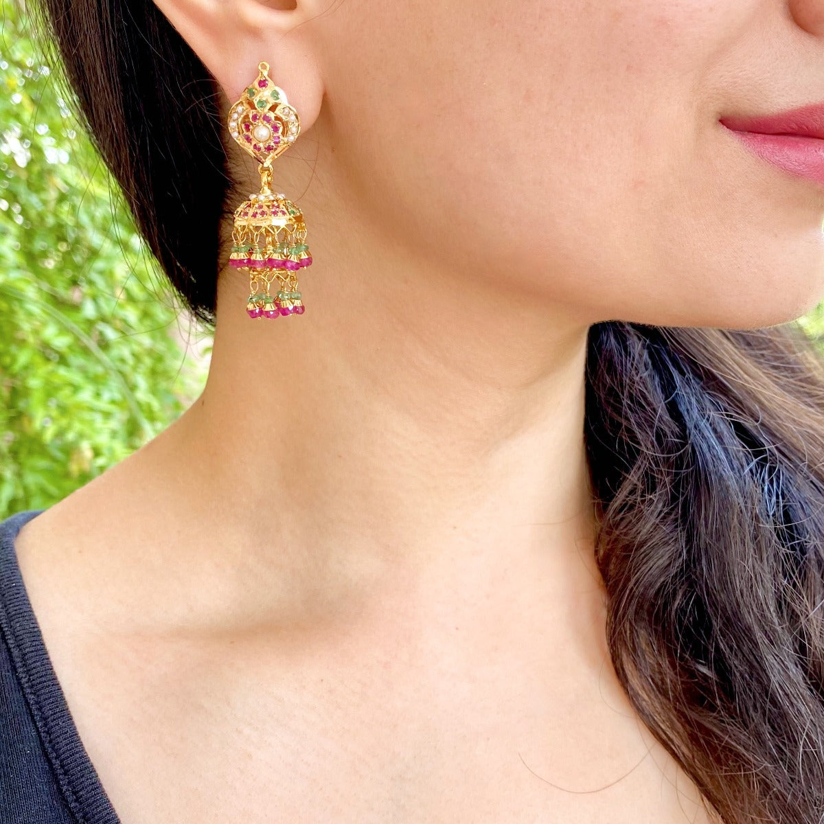 Double Jhumka Earrings in 22ct Gold GER 083