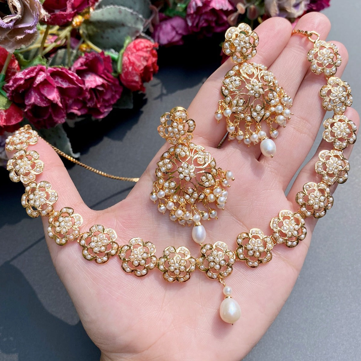 gold plated pearl set