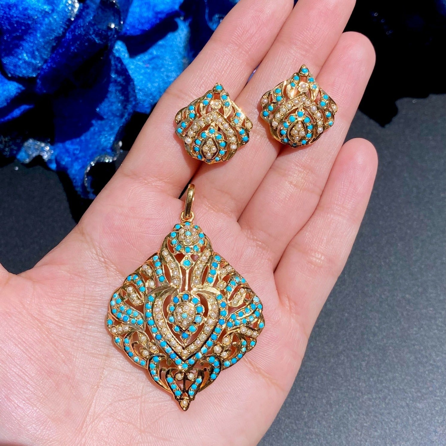 turquoise pendant set in gold plated silver