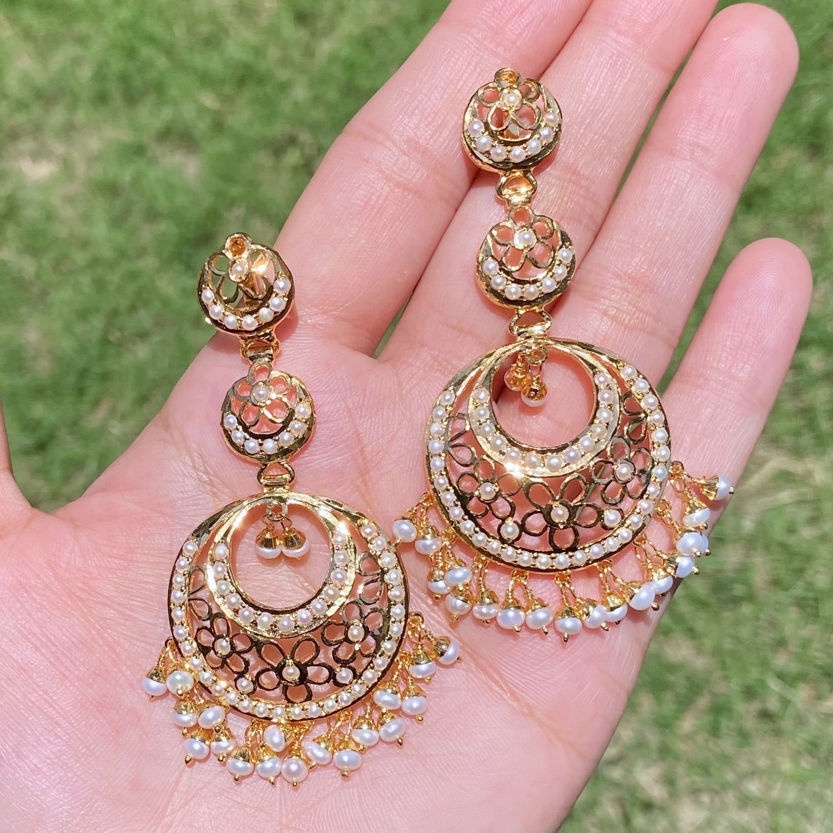 Long Pearl Chandbali | Jaali Earrings Design | Contemporary Design ER 619