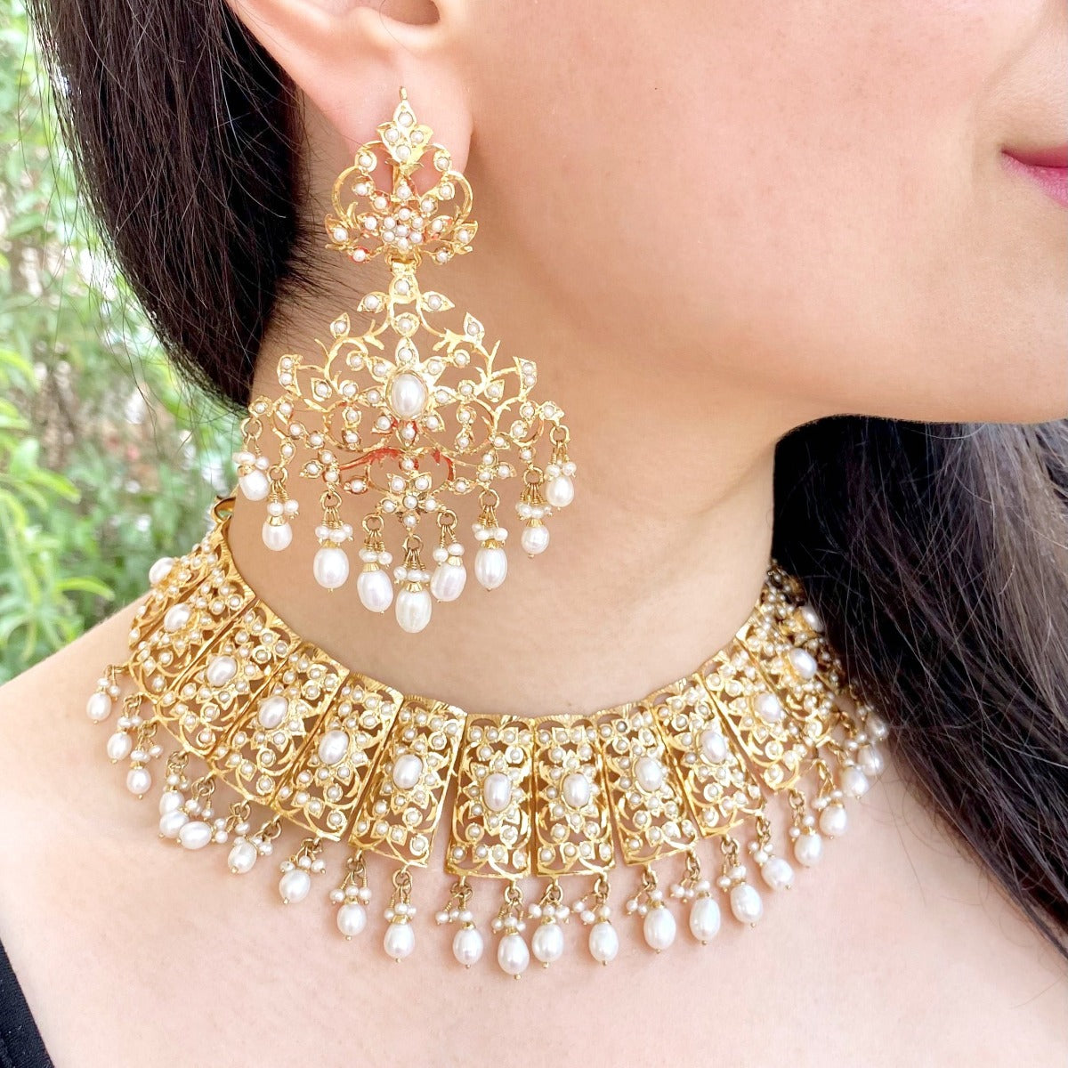 gold plated real pearl set for destination wedding