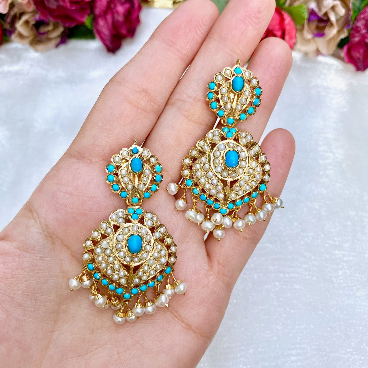 gold plated turquoise earrings