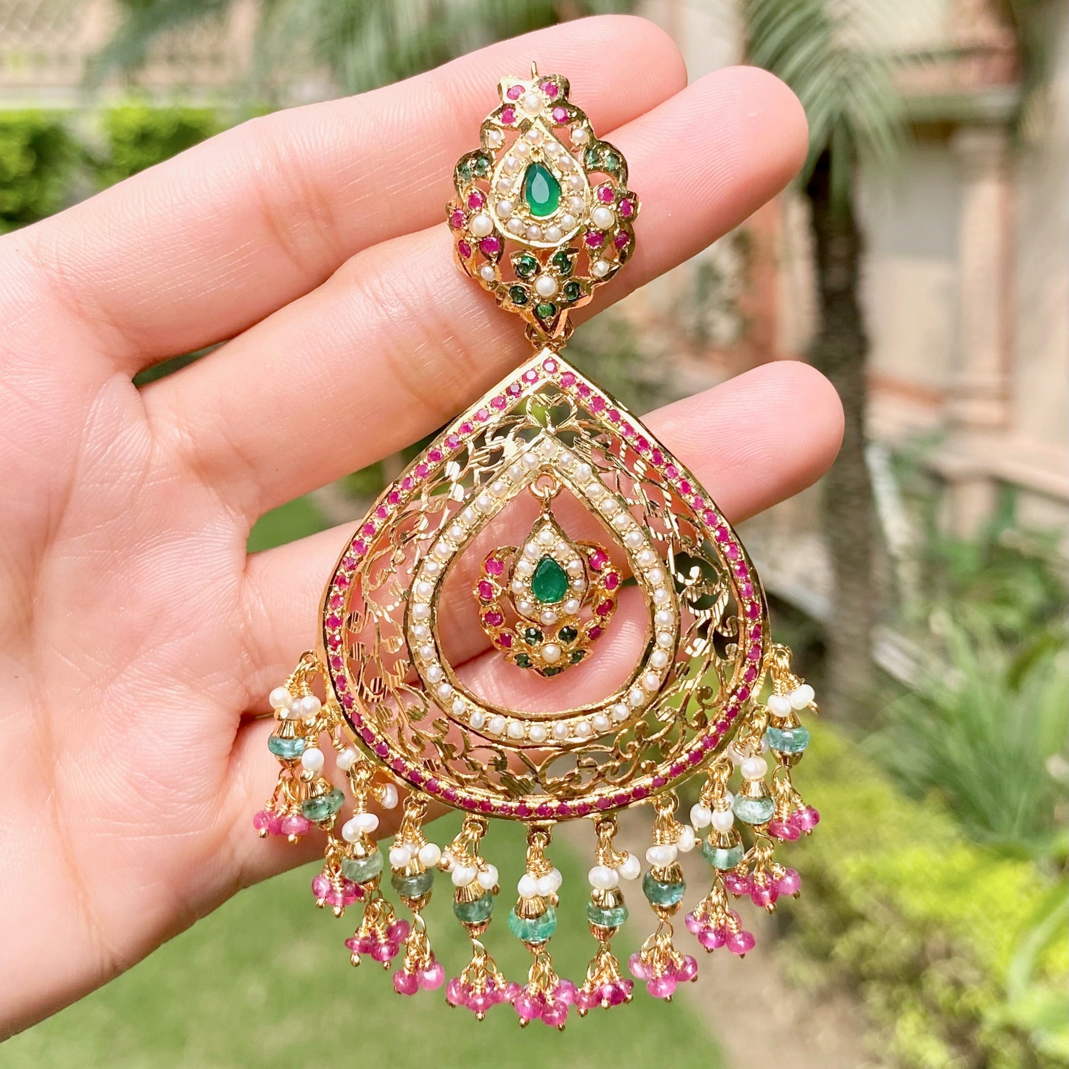 Drop Shaped Gold Plated Chandbali Earrings ER 540