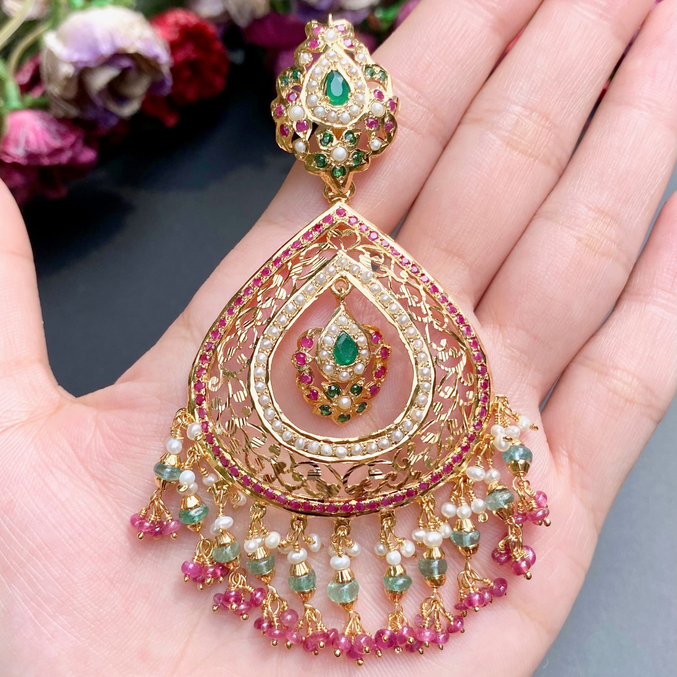 Drop Shaped Gold Plated Chandbali Earrings ER 540