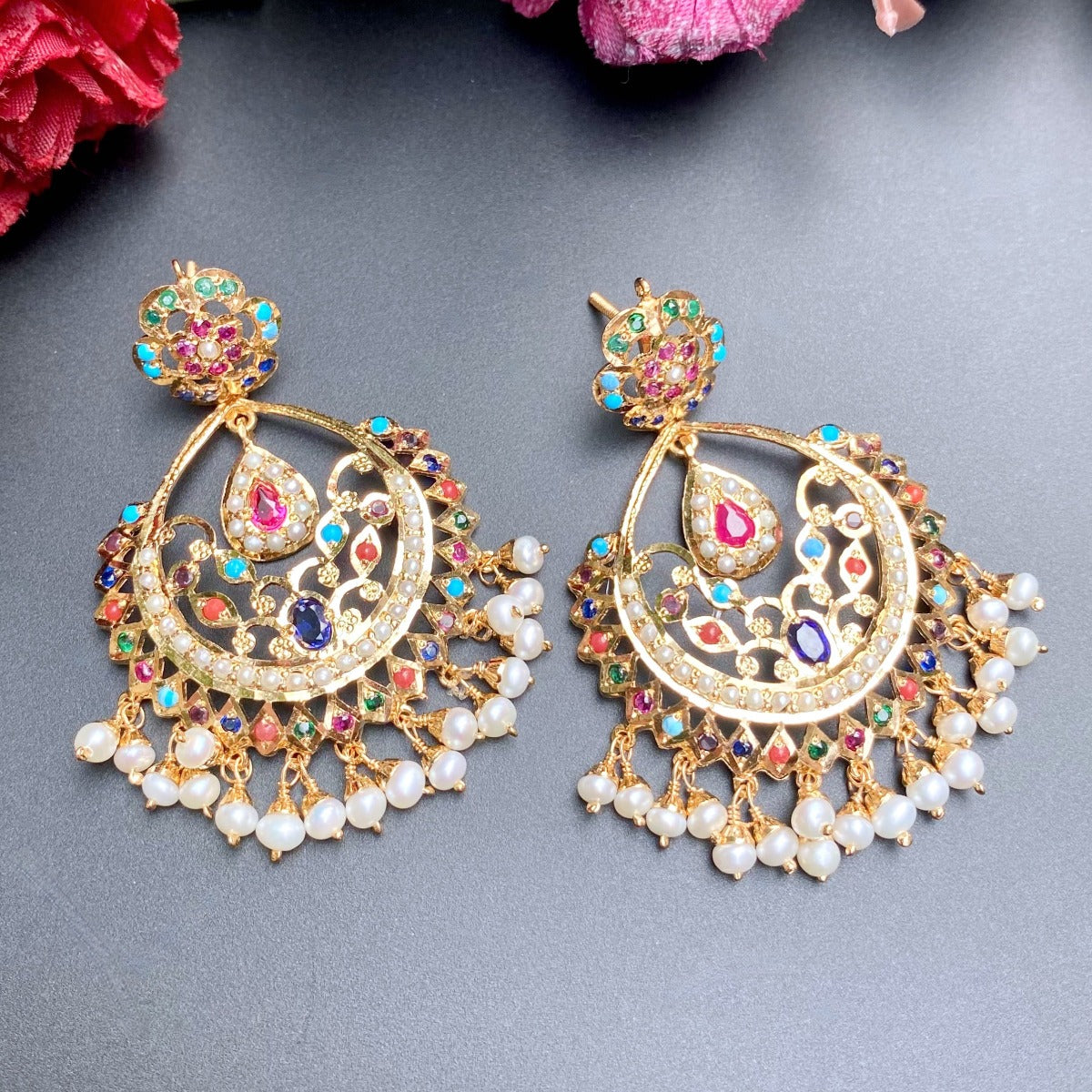 gold plated navratna earrings