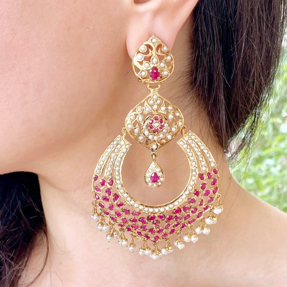 sensational large jadau chandbali earrings