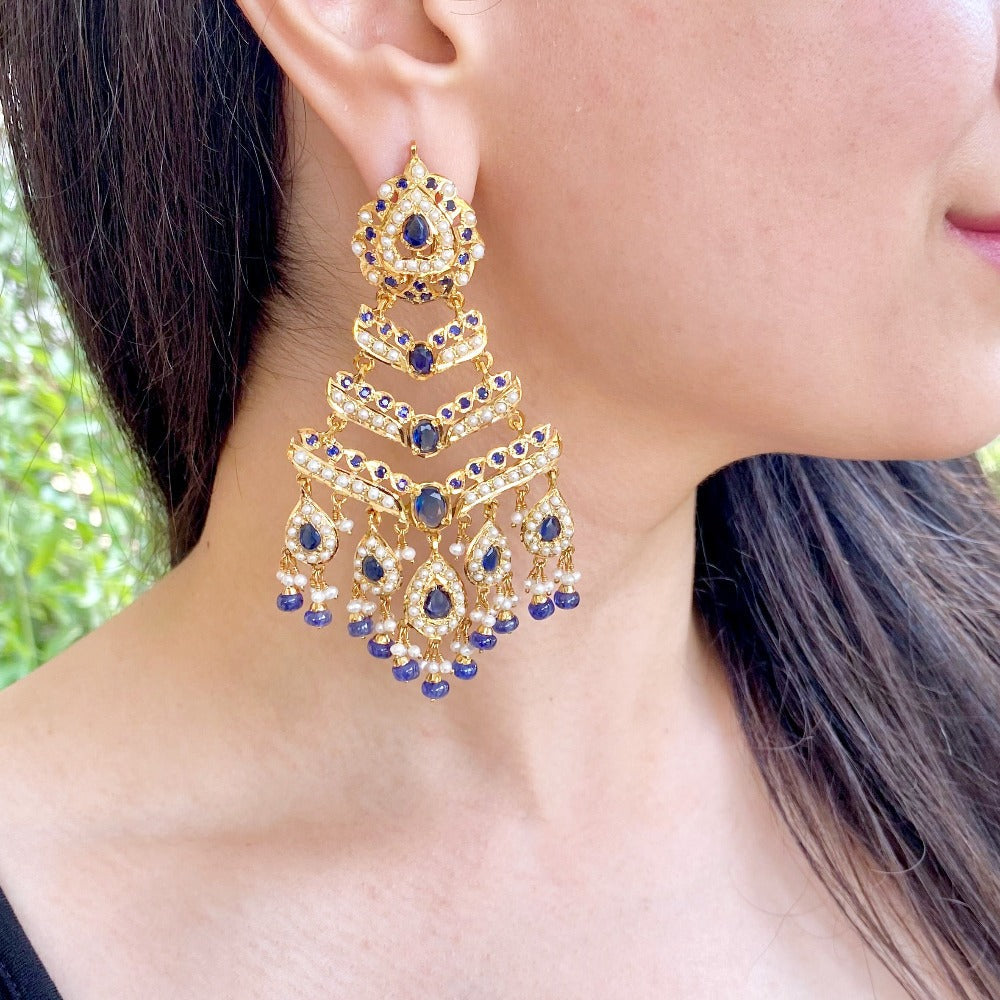 Multicolored Jadau Earrings in Gold Plated Silver ER 328