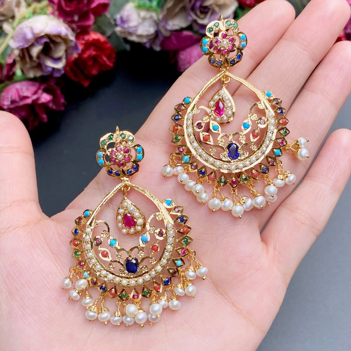 navratna chandbali earrings