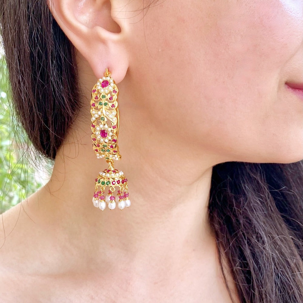 jadau dandi jhumki in silver with gold plating