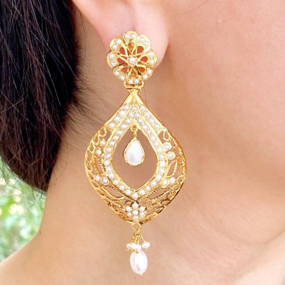 gold plated pearl chandbali