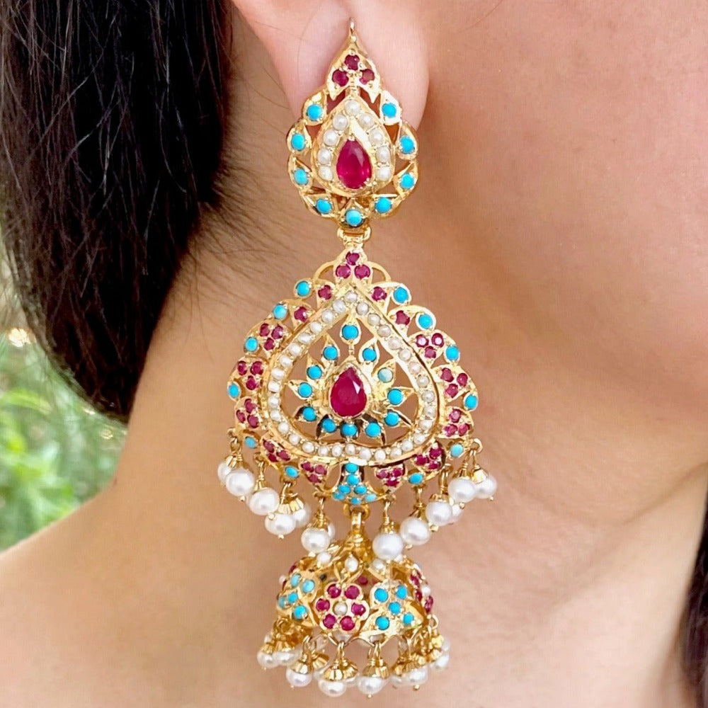 long gold plated jhumka earrings