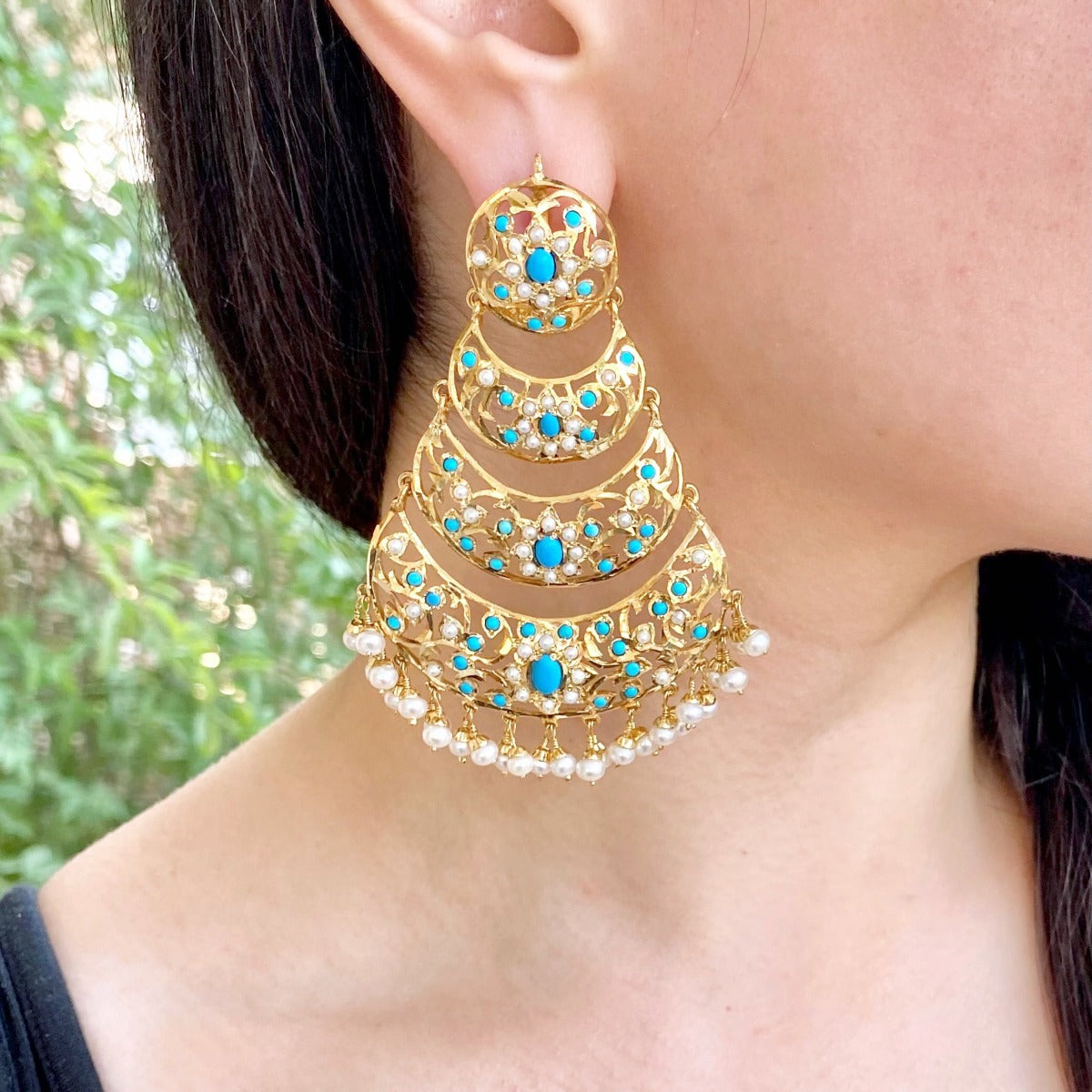 tall indian gold plated jadau earrings