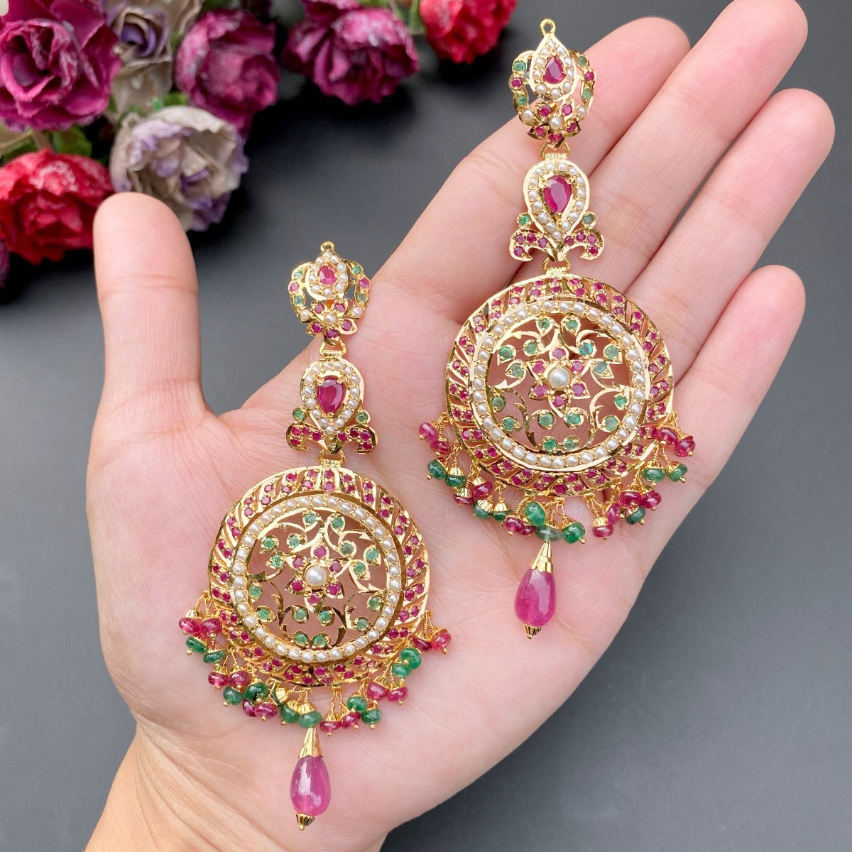 ruby emerald rani haar set in 22k gold