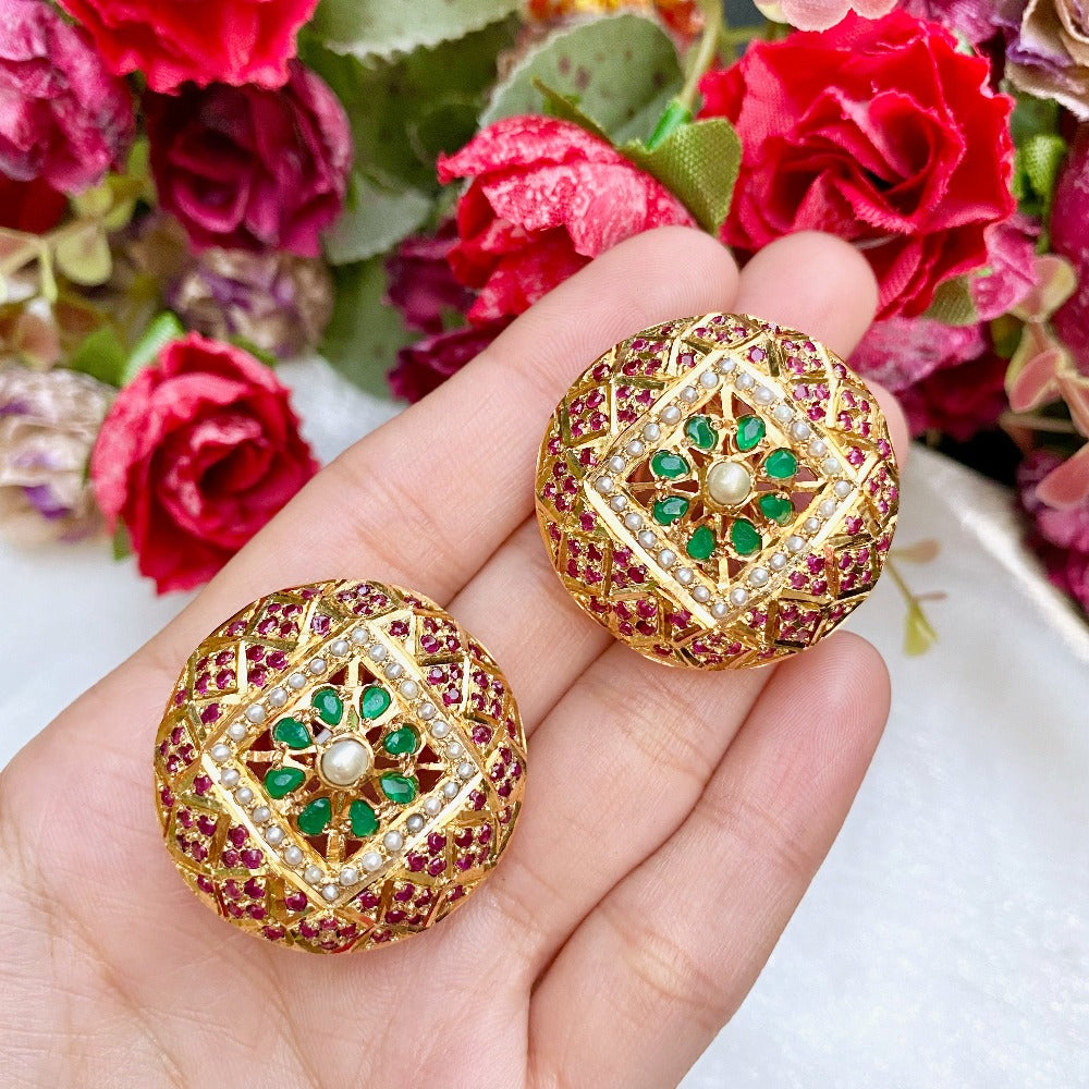 ruby emerald pearl studs