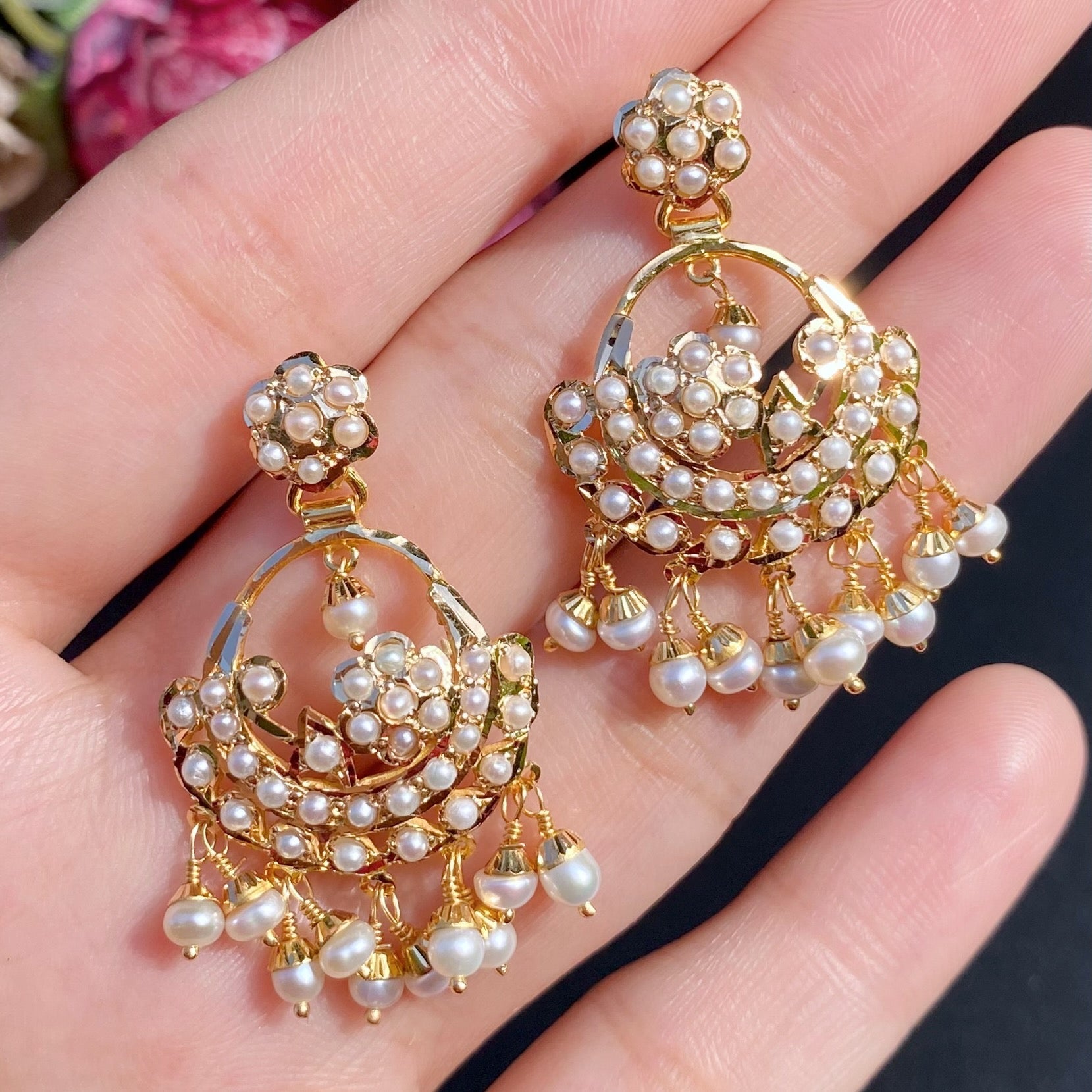 dainty chandbali earrings with the pearl locket